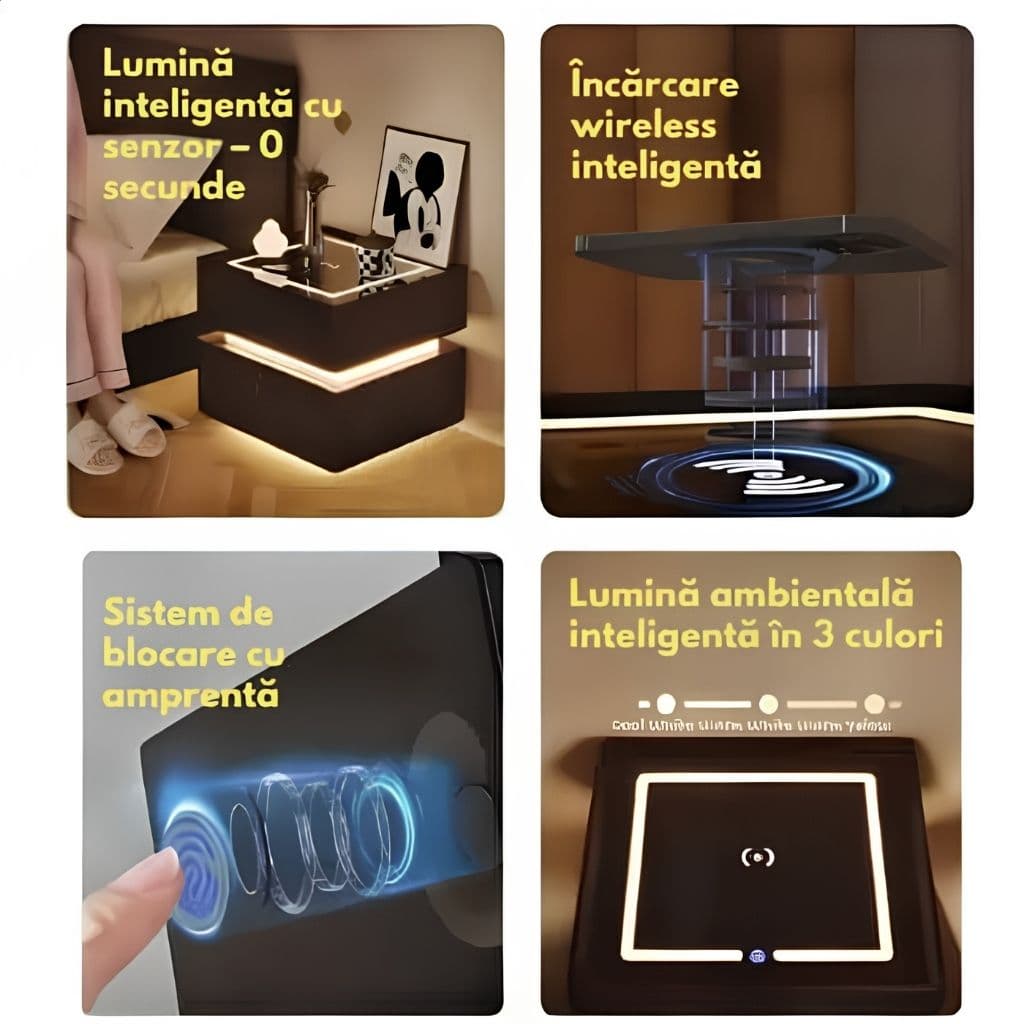 Încărcare wireless pe blatul noptierei