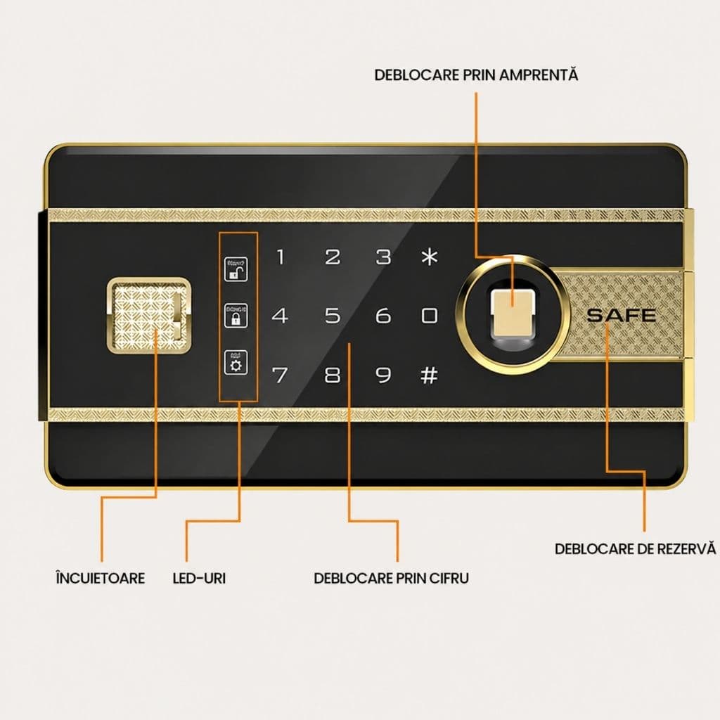 Detaliu panou — tastatură PIN și cheie