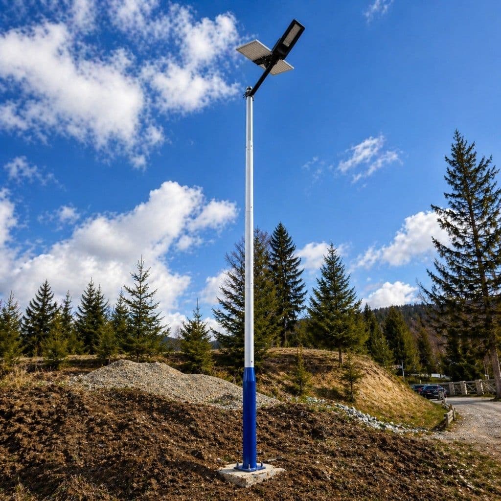 Detaliu corp de iluminat LED cu panou solar