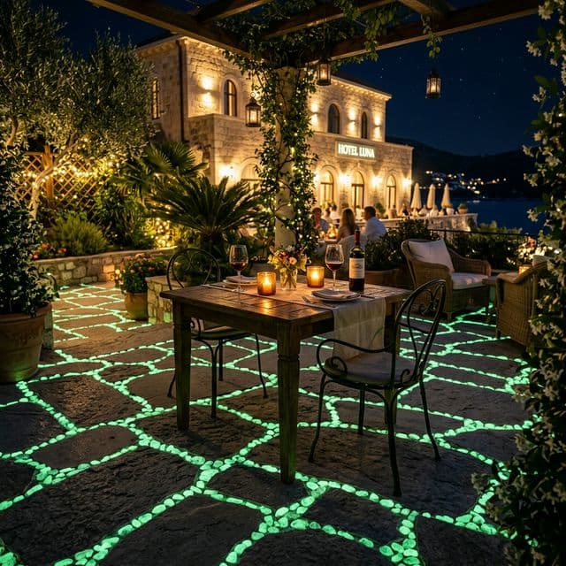 Terasă luminată cu pietre luminescente INEO DECOR